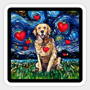 Golden Retriever Night with Hearts Sticker